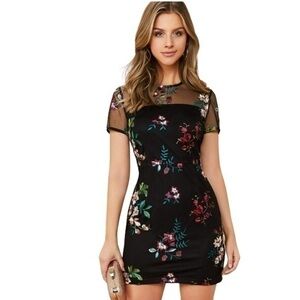 SHEIN Random Flower Embroidered Sheer Mesh Yoke Dress 💕